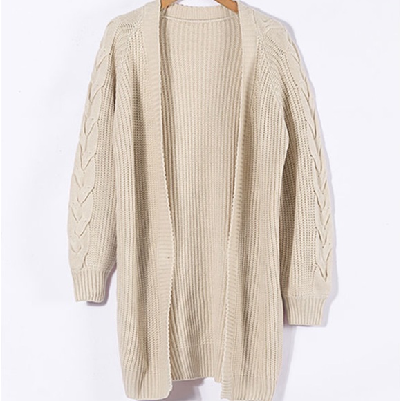 🌾New! Khaki Open Front Cable Knit Long Sleeve Cardigan and in Black! - Picture 2 of 10